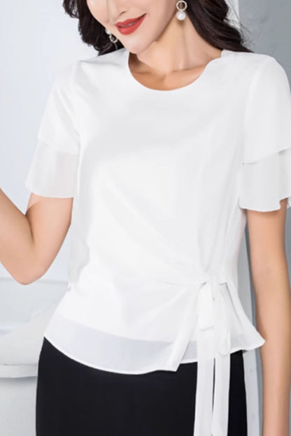 Tie belt womens chiffon blouse C5055