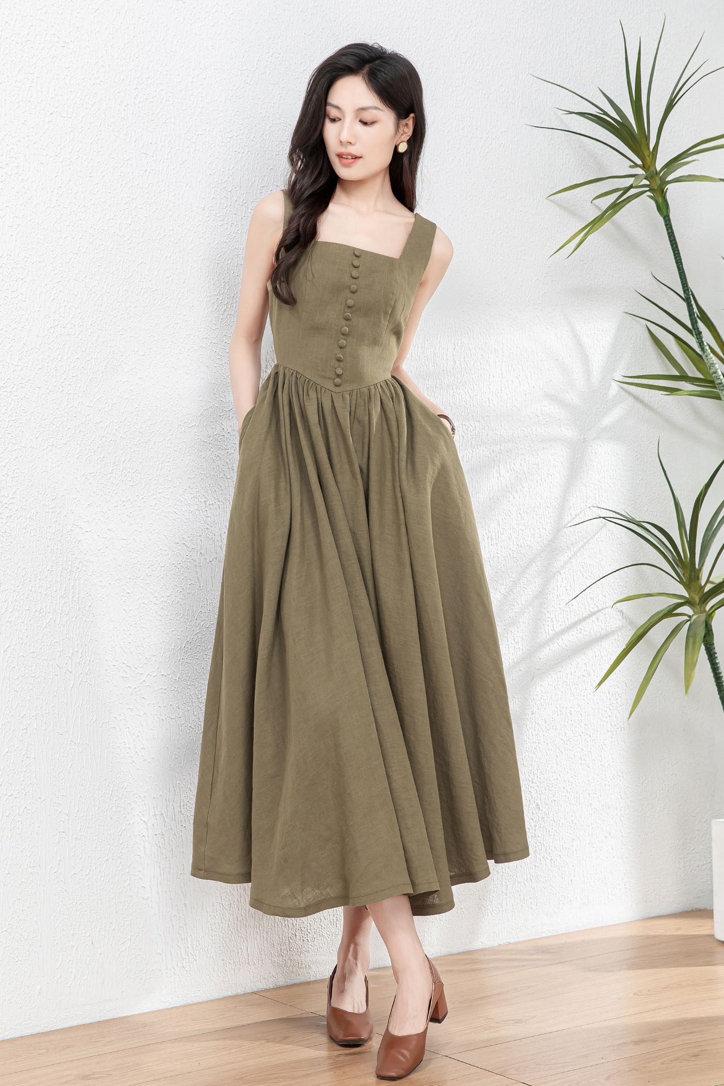 Sleeveless Linen Pinafore Dress C4763