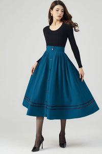 Button Wool  Midi Skirt Women C4329