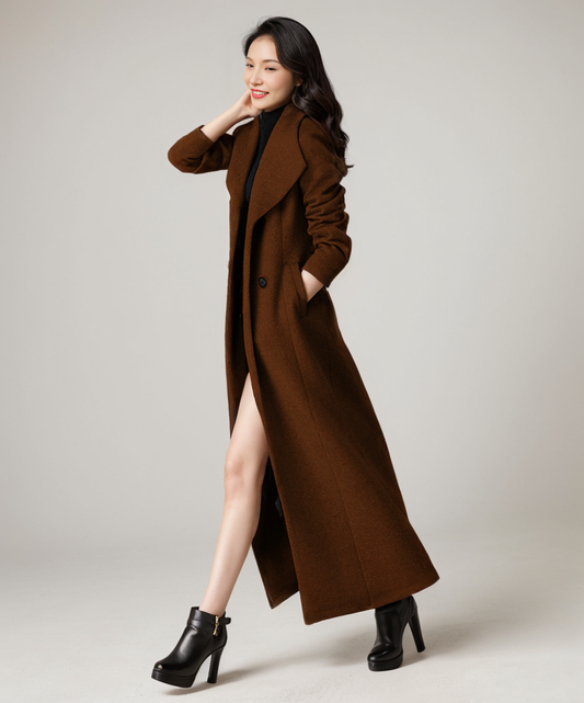 Double breasted wool maxi coat C4401