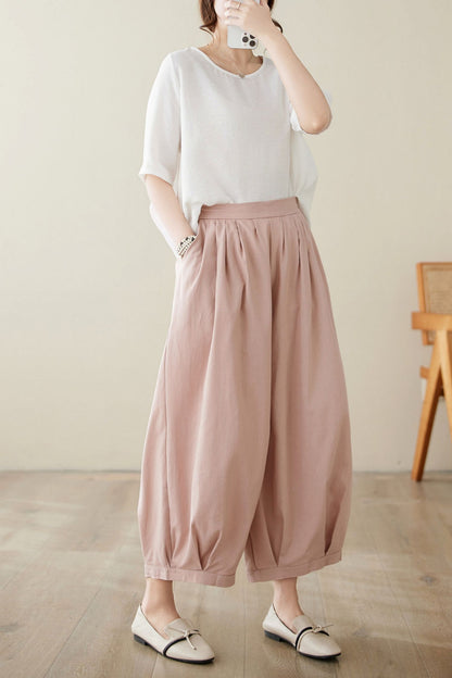 Pink Loose pants with pockets C3971