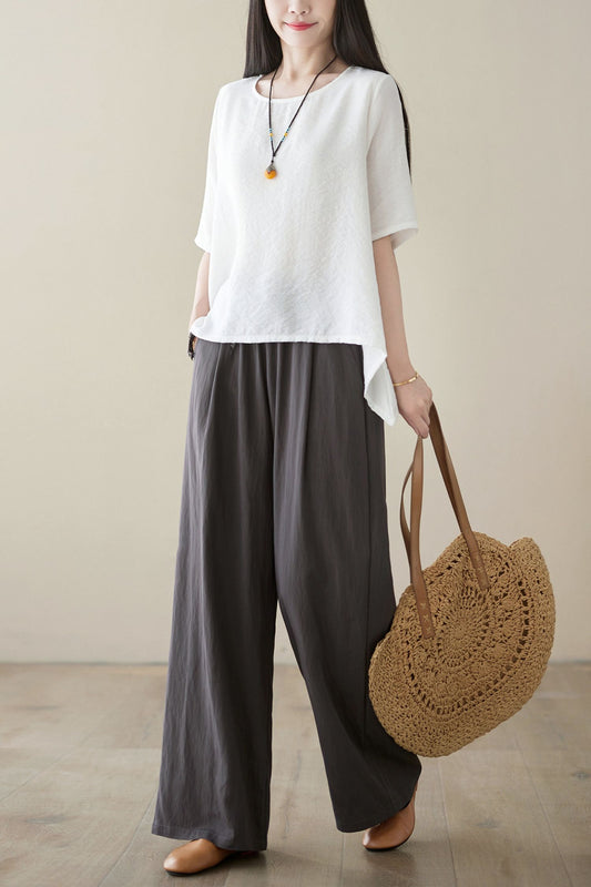 Wide Leg Casual Linen Pants C3957