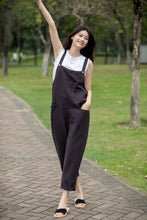 Load image into Gallery viewer, Women Linen Casual dark grey Jumpsuit C4018
