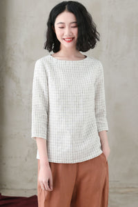 Simple Casual Linen Summer tops C2737