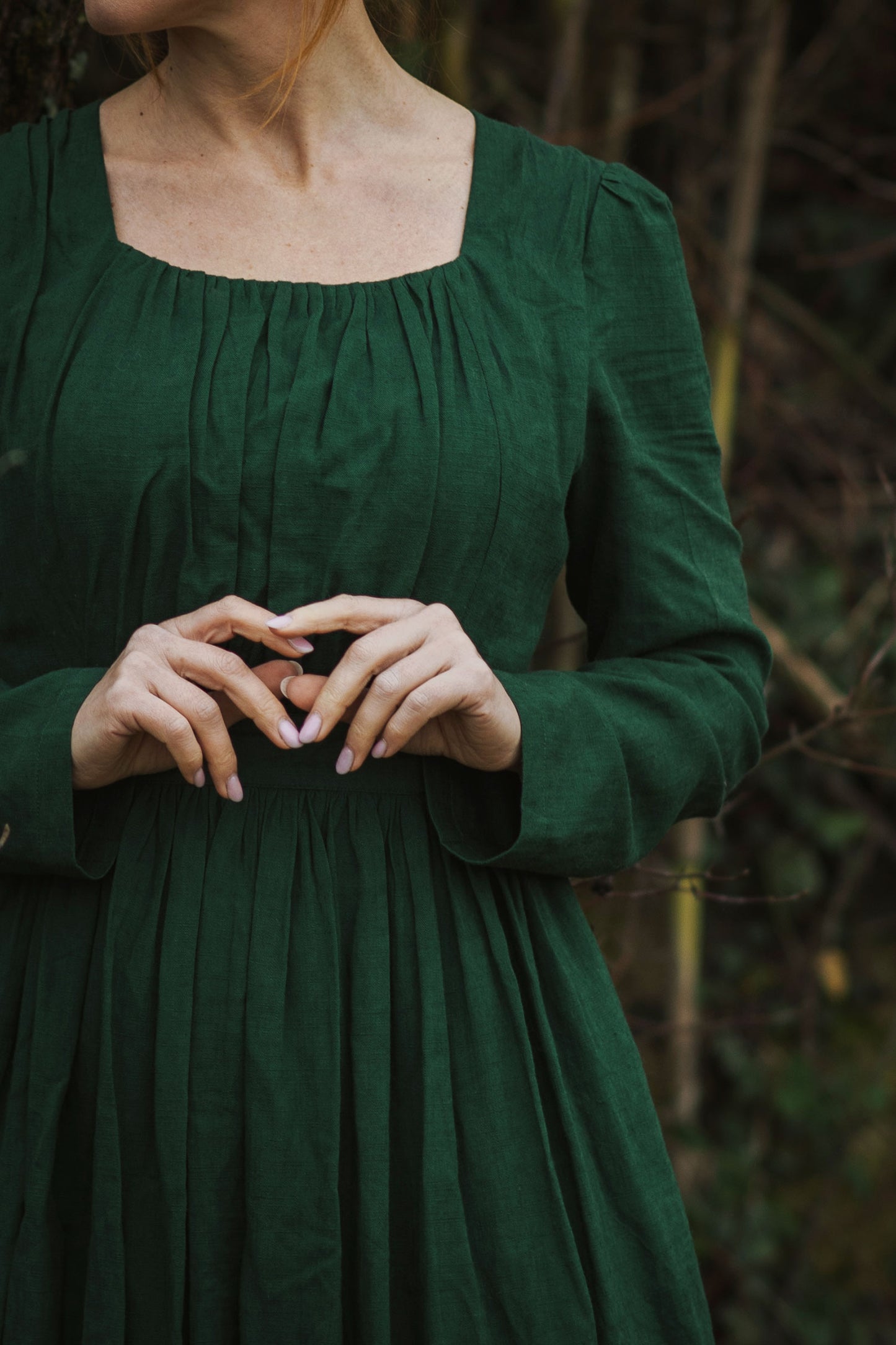 Spring Green Linen Midi Dress C3954