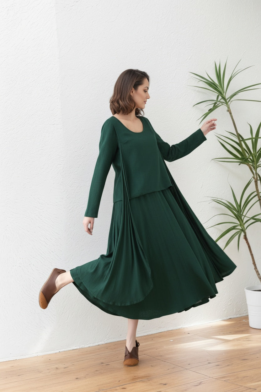 Casual Loose Women Spring Asymmetrical Linen Dress C5418