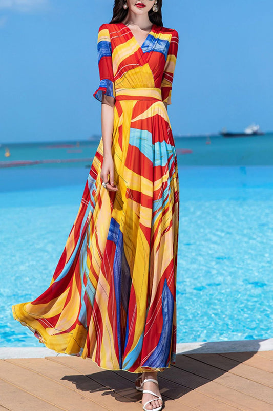 Floor-length summer chiffon print dress C4033