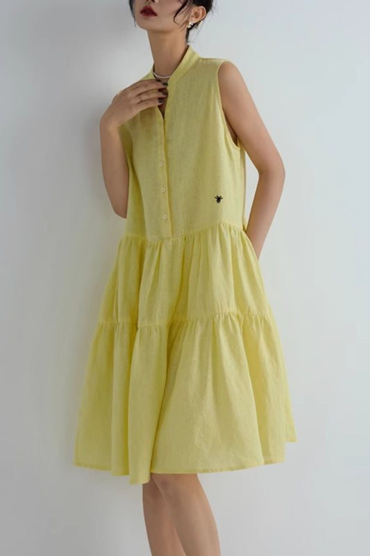 Loose fitting yellow summer shirt dress C5065
