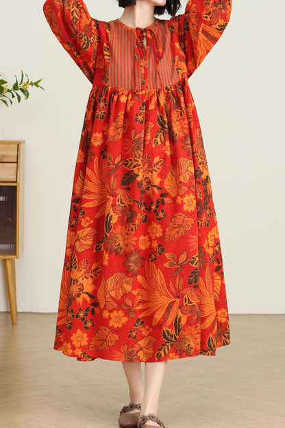 Plus size Long floral linen maxi dress C4734