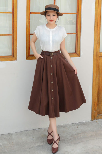 Button down midi Linen skirt c4834