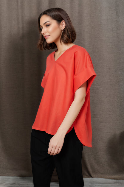 Women's Casual Orange Linen Tops C4845