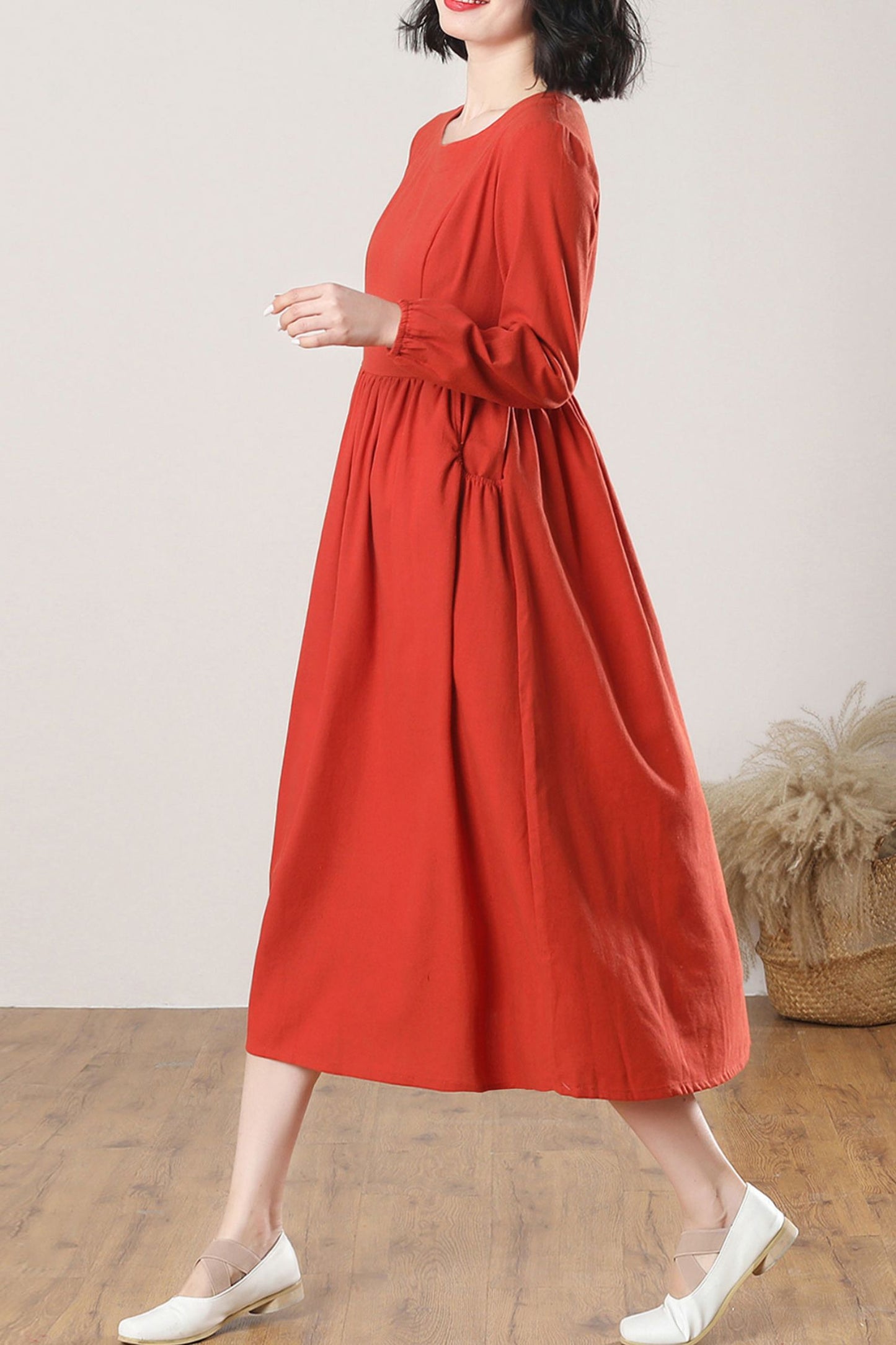 Women's Orange Linen Long Dress C3264