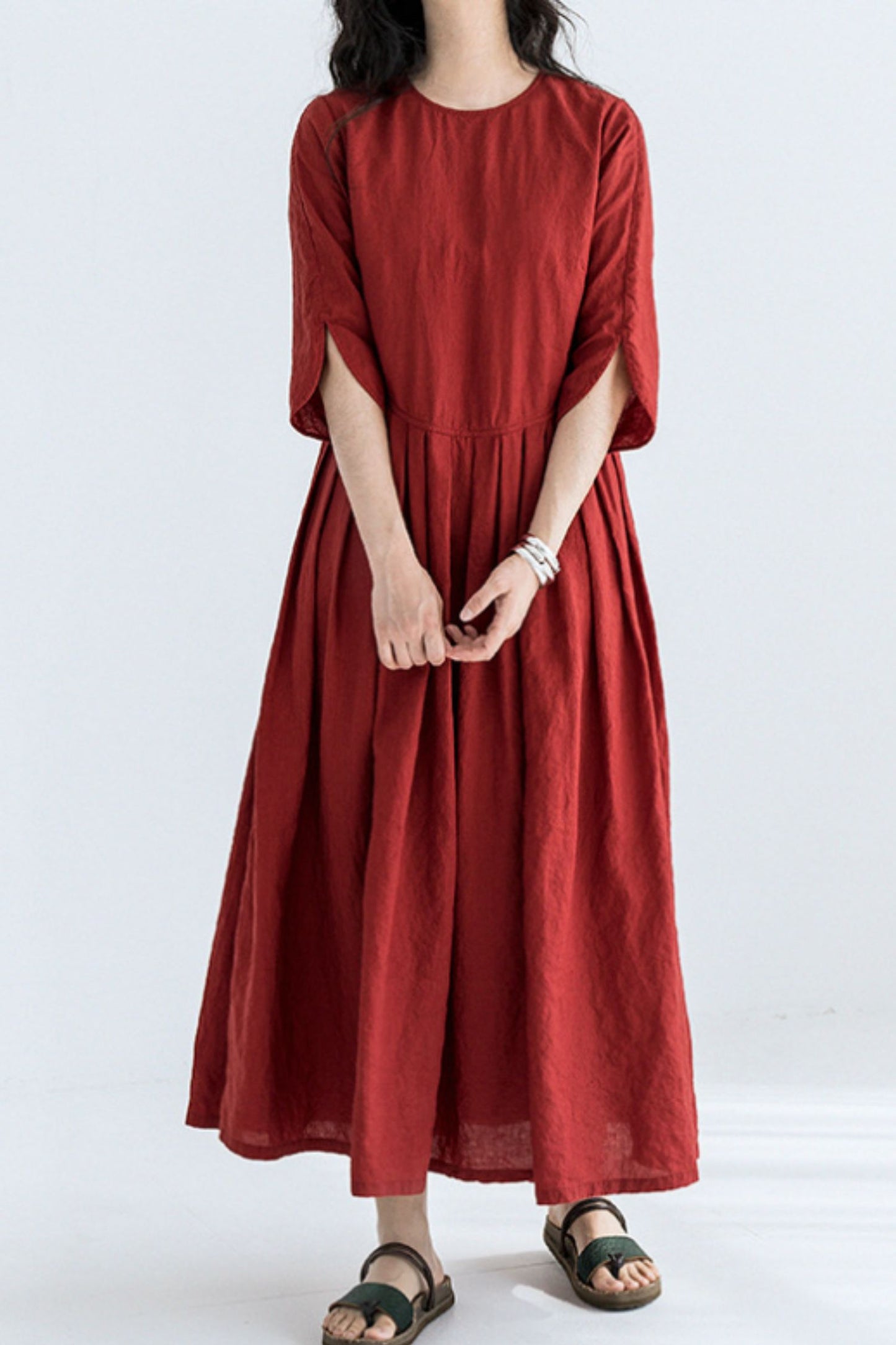 Loose fitting long linen dress women C5420