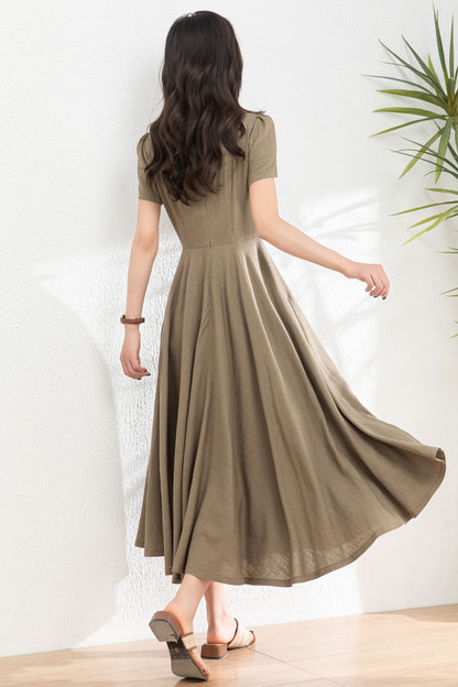 Womens Summer Green Linen Dress c4985