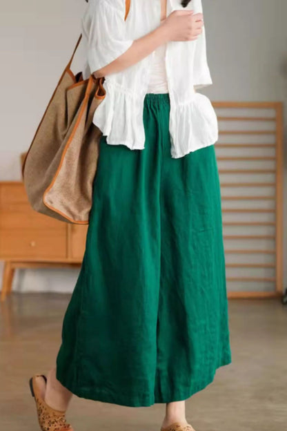 Loose fitting wide leg linen pants women C4439