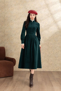 Green Corduroy Midi Dress C4464