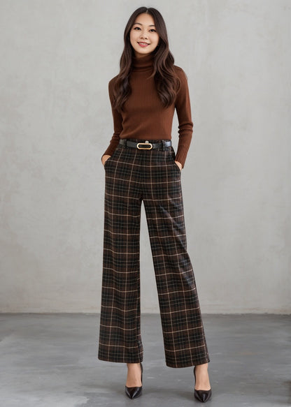 Wide leg Plaid Wool Pants C4461