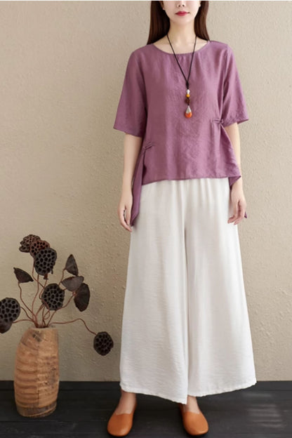 Irregular loose fitting linen blouse C5054
