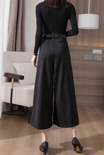 Load image into Gallery viewer, Black summer wide leg pants women C3506
