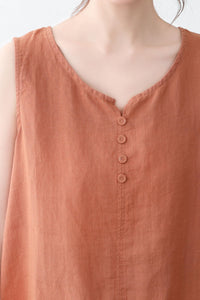 Sleeveless Summer organic linen Orange tops C2337