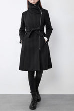 Load image into Gallery viewer, Black striple asymmetrical wool coat C4601
