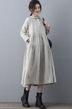 Load image into Gallery viewer, Loose Linen Midi Oversized Long Sleeve A line Dress with Pocket C1848
