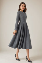 Load image into Gallery viewer, Grey Fit and Flare Wool Dress C4318
