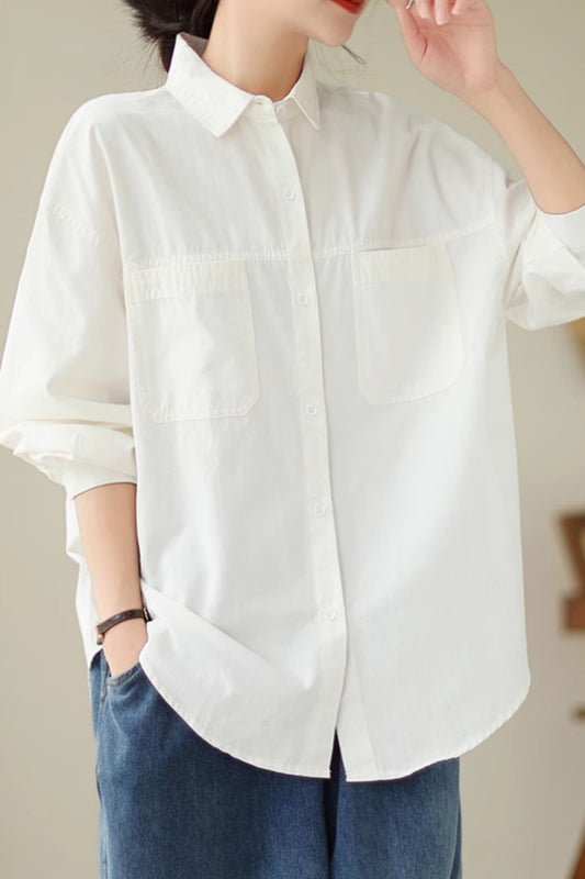 Loose fitting cotton shirt top women C4424