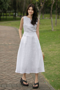 Sleeveless linen midi womens Dress C4013