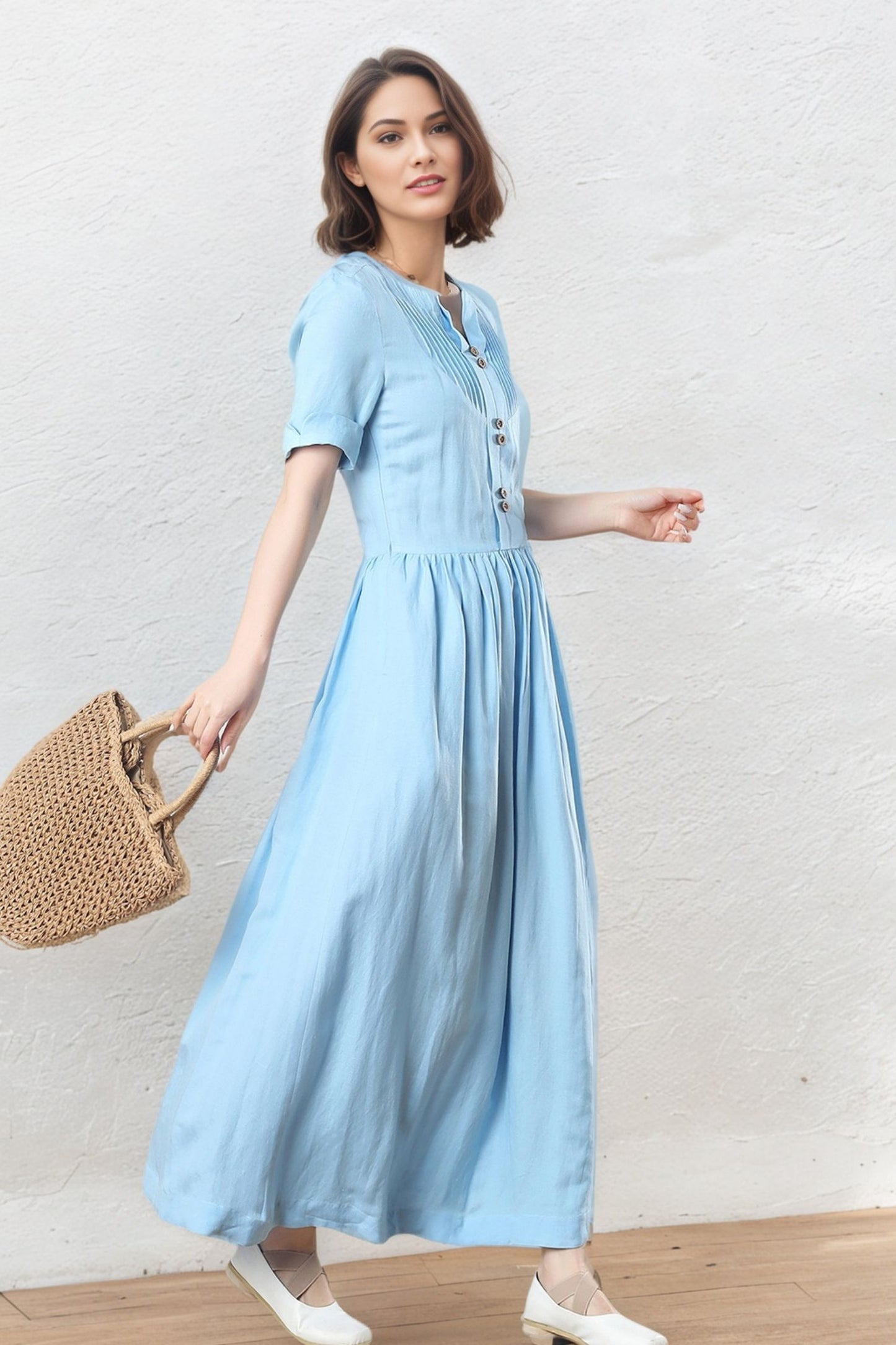 Plus Size Linen Maxi Dress C5330