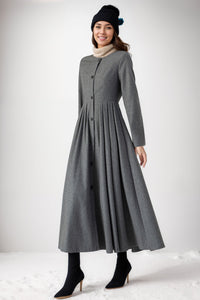 Gray Wool Women Pleated Winter Dresses C4012