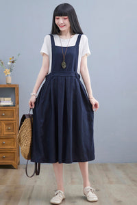 Linen Pinafore Dress, Linen midi dress C2255