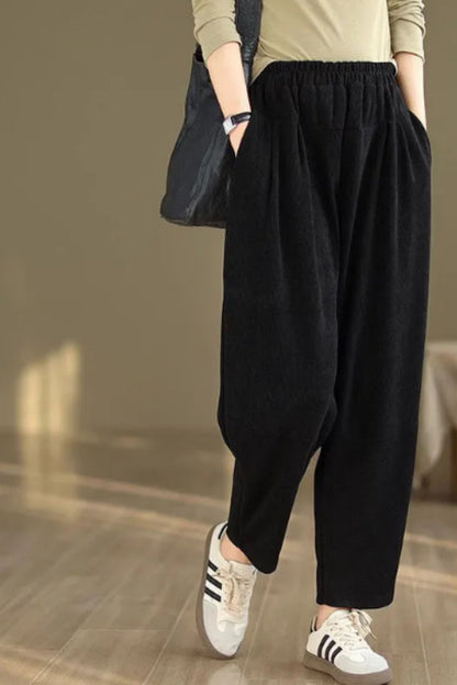 Elastic waist loose fitting corduroy pants C5126