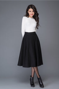 A line black winter womens wool skirt C1008