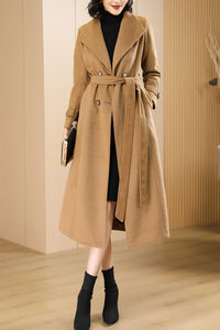 Women's Autumn and winter camel plaid coat C4216