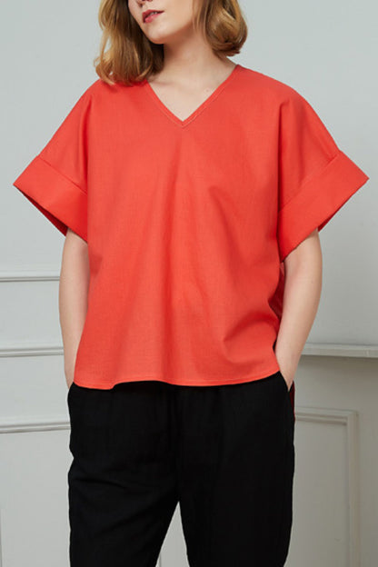 Women's Casual Orange Linen Tops C1467