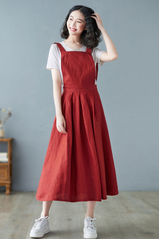 Overall Women Summer Pinafore Linen A line Dress C2724