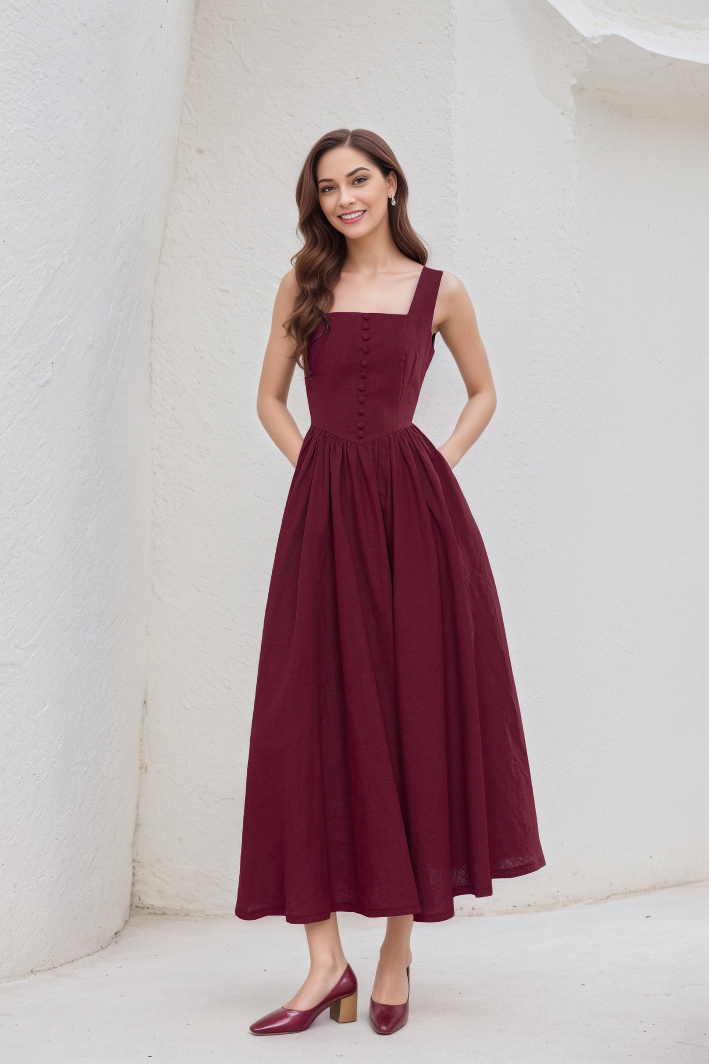 Sleeveless Linen Pinafore Dress C5412