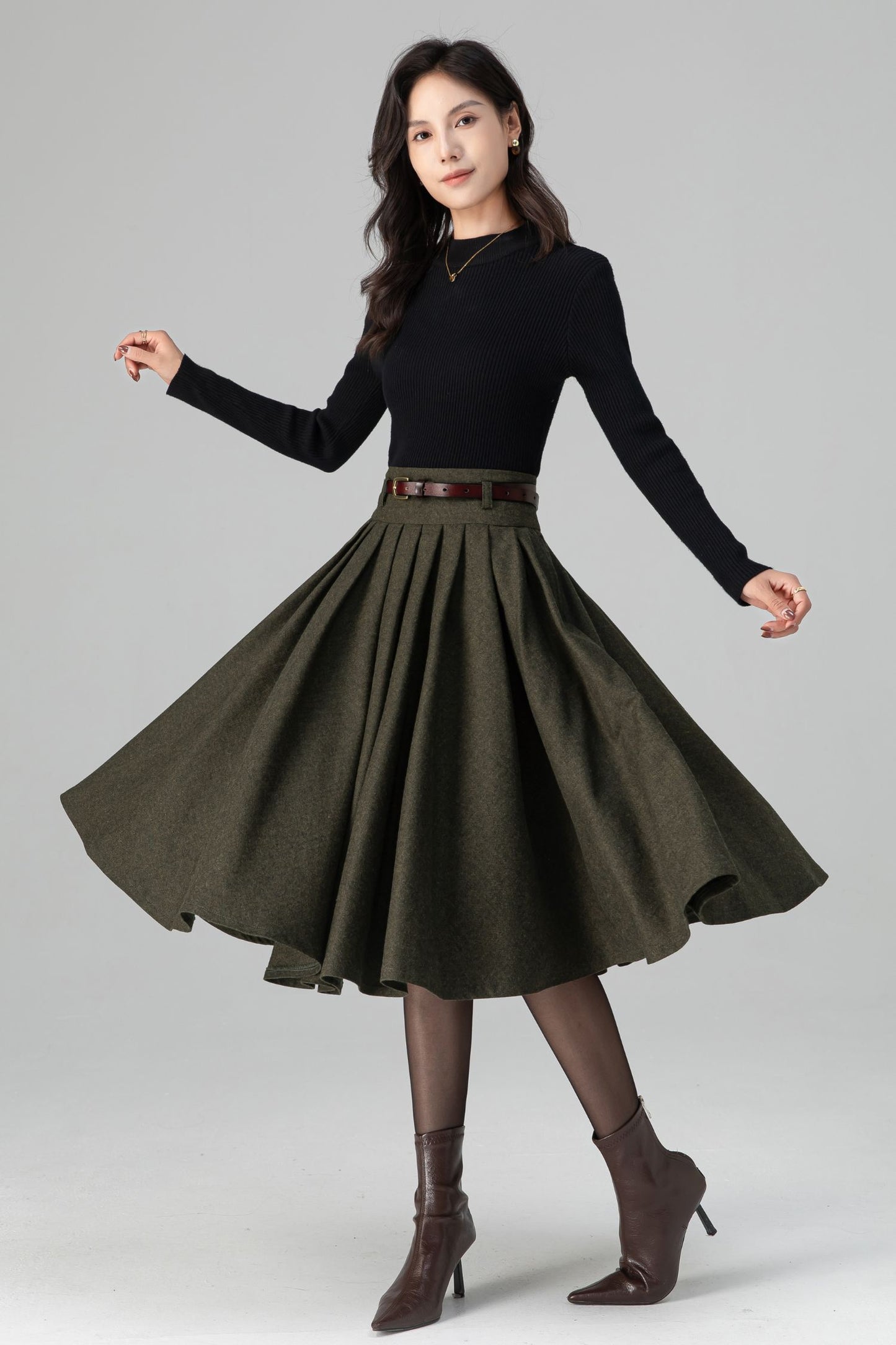 Vintage Inspired Circle Skater Wool Skirt C5199