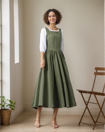 Swing Midi Princess Linen Dress C4703