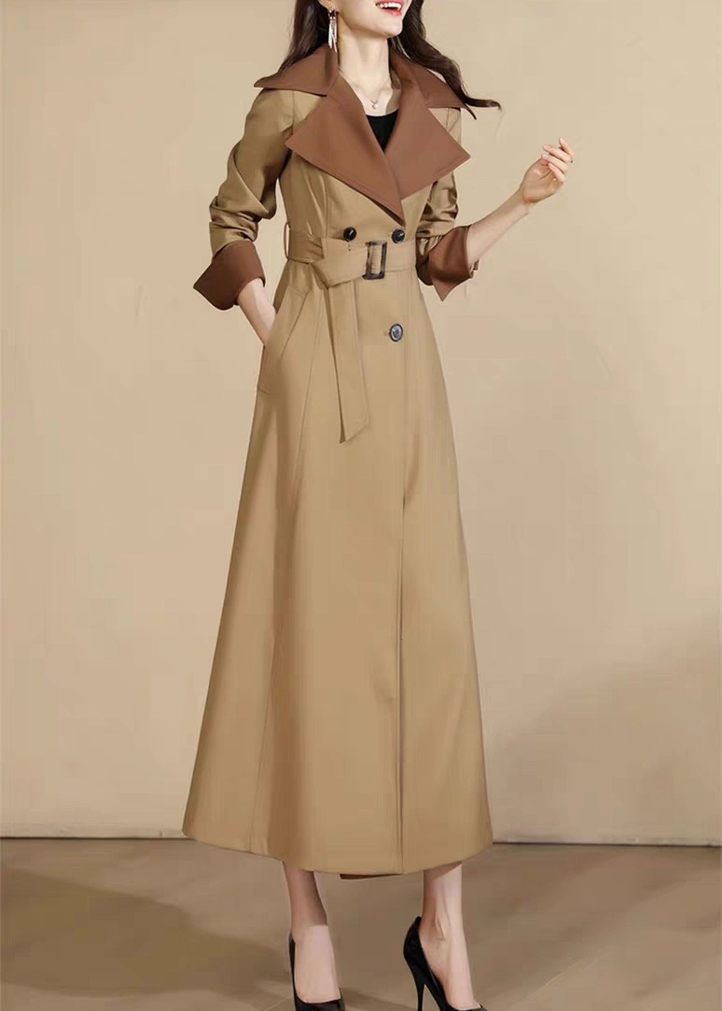 Double Breasted Coat, Spring Coat Dress, Long Trench Coat C3606