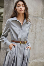 Load image into Gallery viewer, Autumn maxi gray shirt dress women C3476
