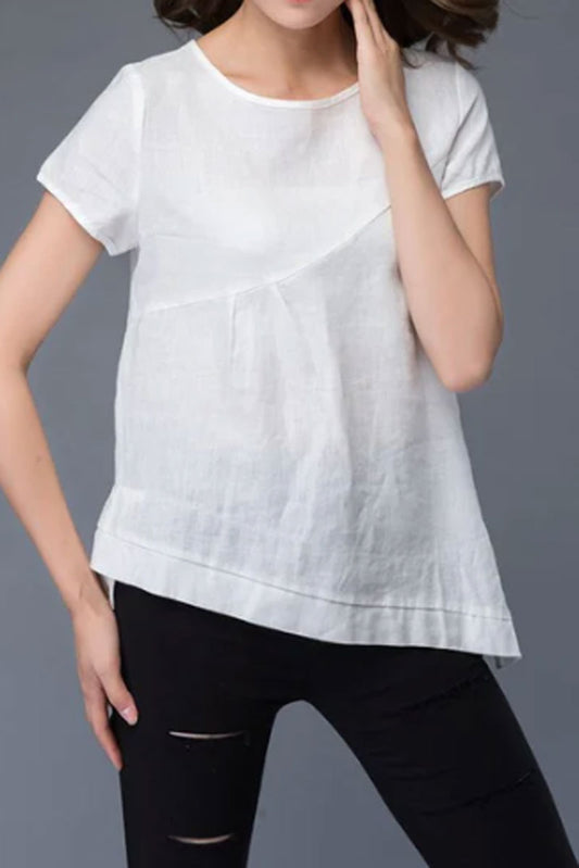 white irregular summer linen shirt women c949