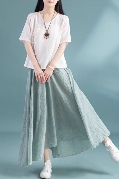 Loose fitting asymmetrical linen summer blouse C5050