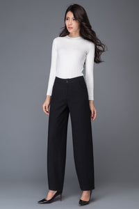 Black loose winter long wool trousers C1016