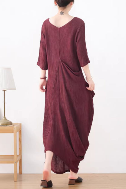 Asymmetrical loose fitting long linen dress women C5425