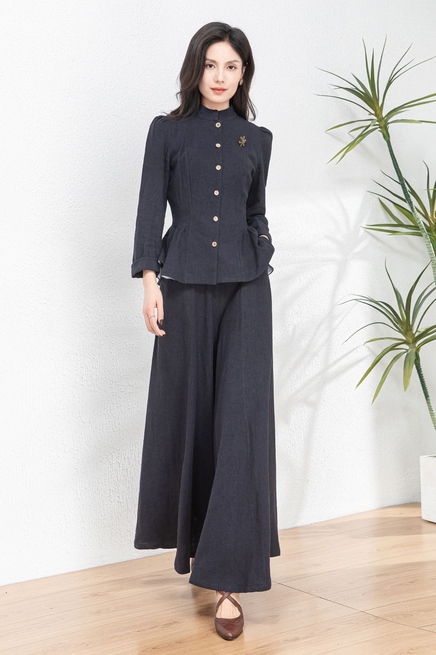 Versatile Cotton-Linen Jacket in Elegant Navy for Effortless Spring Style c4762