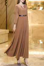 Load image into Gallery viewer, khaki waisted long spring and autumn dress C4183
