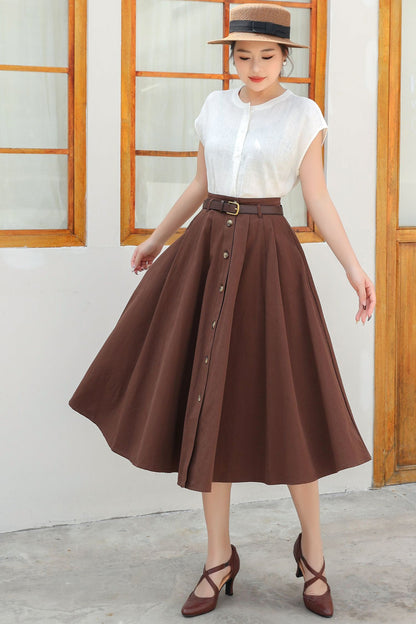 Button down midi Linen skirt c4834