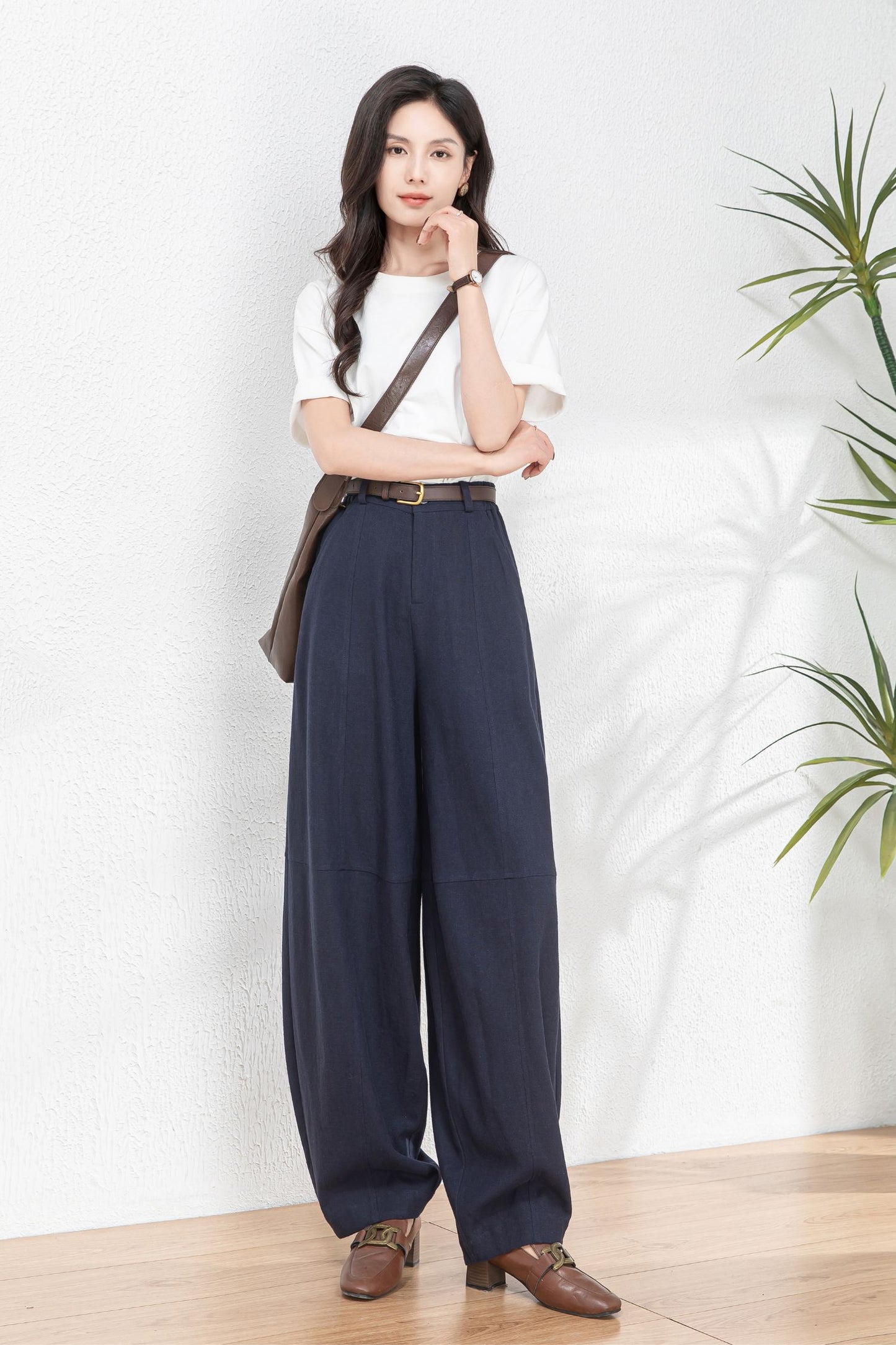 Womens wide leg Linen pants c4769